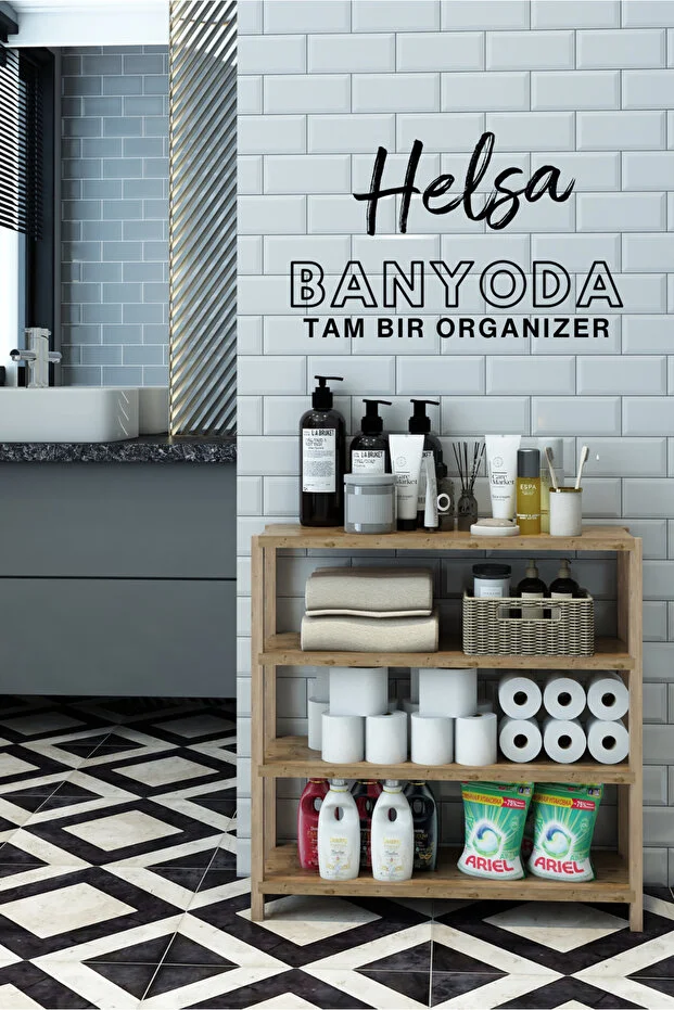 Helsa Atlantik Çam 4 Raflı Ahşap Yan Sehpa -Çok Amaçlı Dekoratif Raf, Organizer
